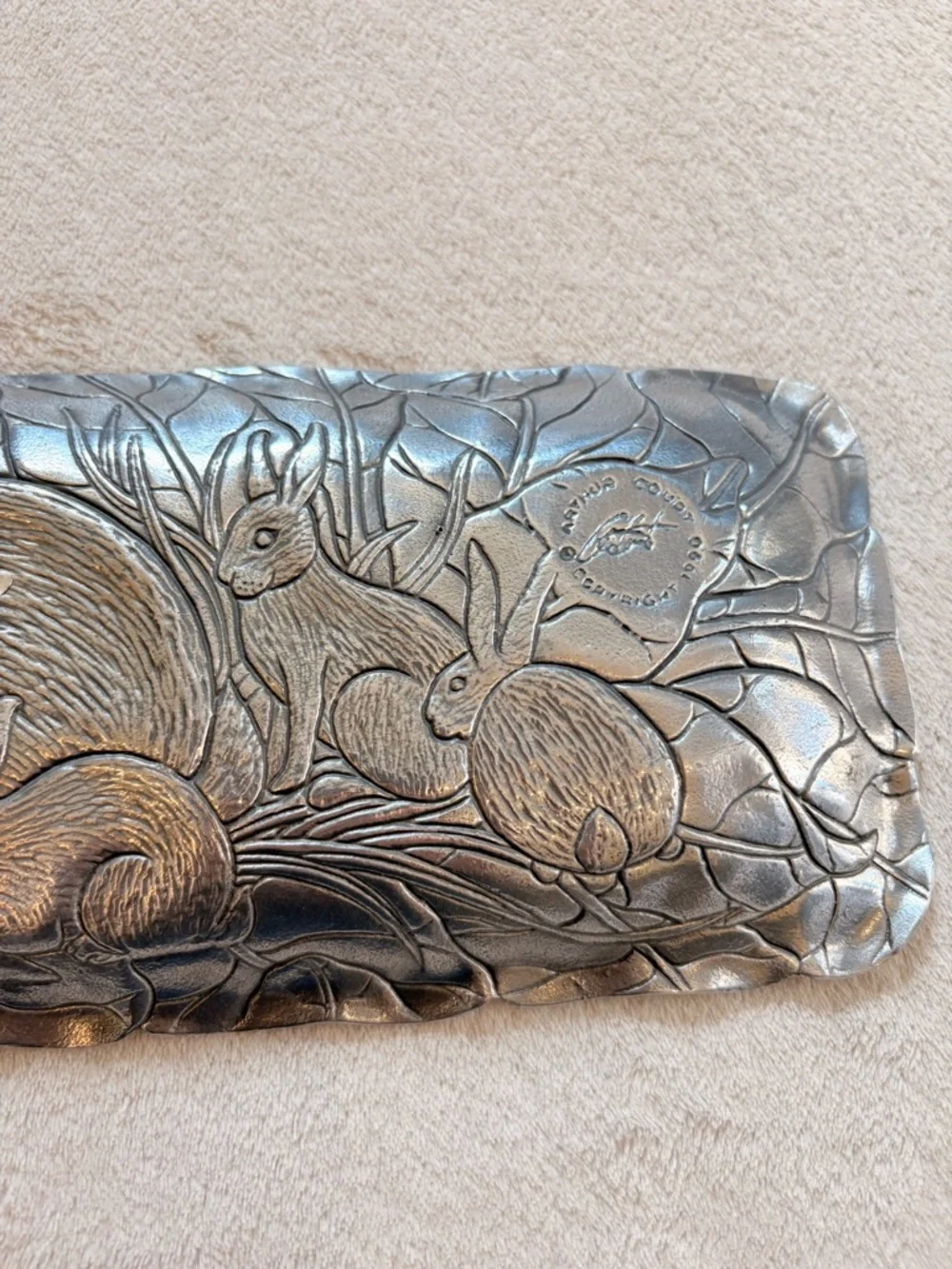 Arthur Court Bunnies Silver Aluminum Tray